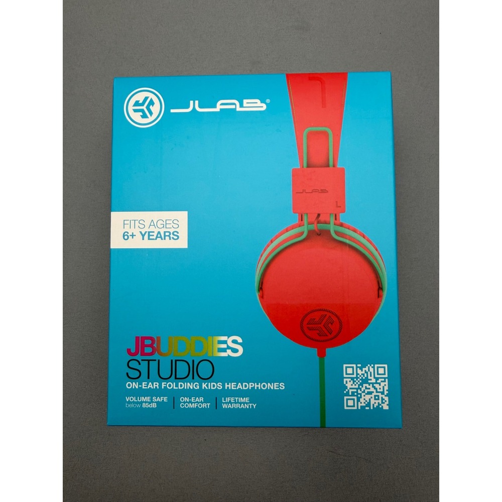 NIB JLab JBuddies Studio Kids On-Ear Folding Wired Headphones Red Teal